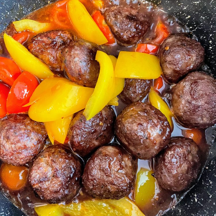 sweet and sour beef meatballs sauce in the pot