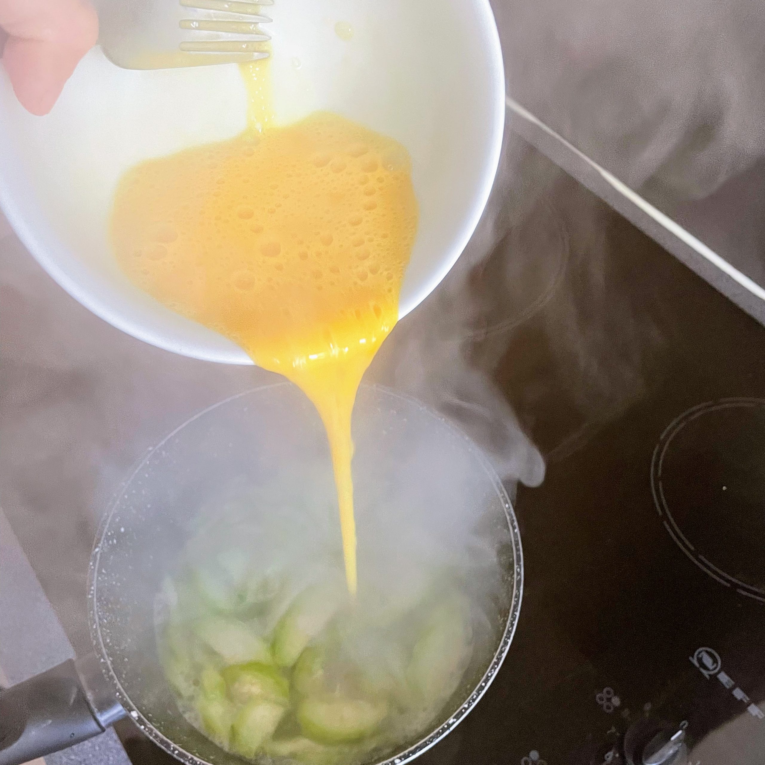 Ridge Gourd (Turia) Egg Drop Soup egg in pot