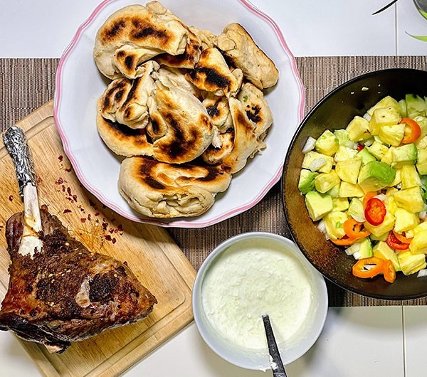 Chinese-style Roast Lamb, Scallion Bread and Greek Tzatziki Fusion Recipe