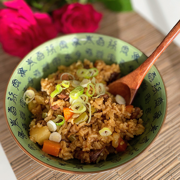 uyghur lamb pilaf served