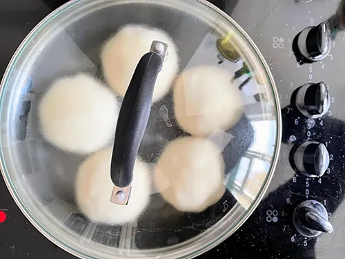 sheng jian bao buns on pan