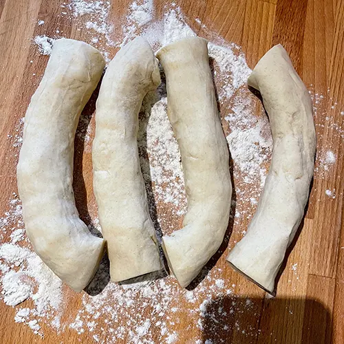 handmade chinese dumpling wrappers dough split in four