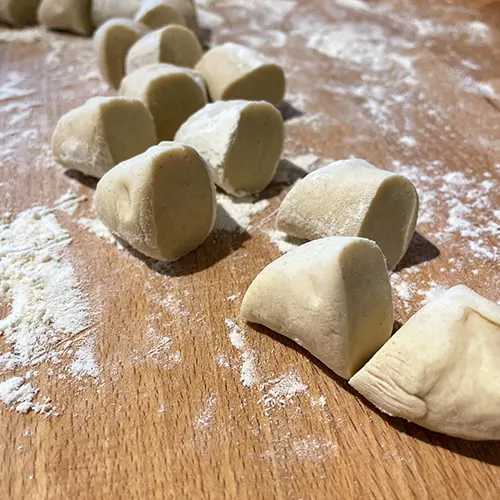 handmade chinese dumpling wrappers dough segment cubed
