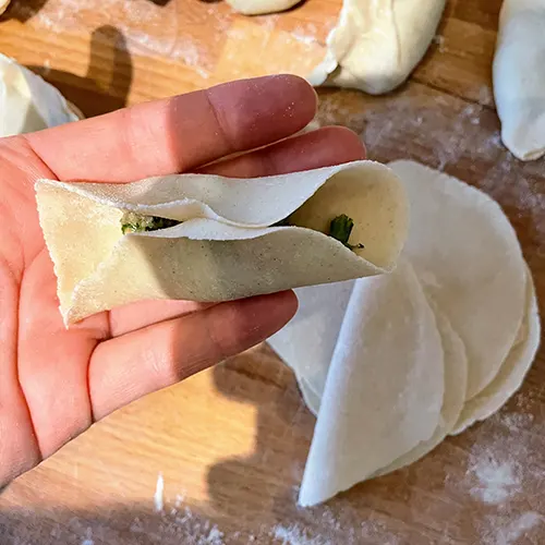 pork and fennel stalks and fronds dumplings wrappers wrapped