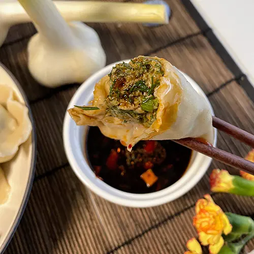 pork and fennel stalks and fronds dumplings ready to eat