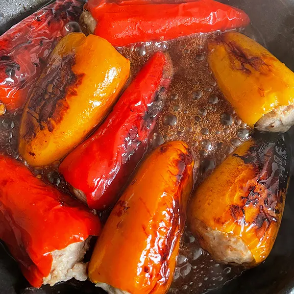 tiger skin pork stuff peppers back in pan