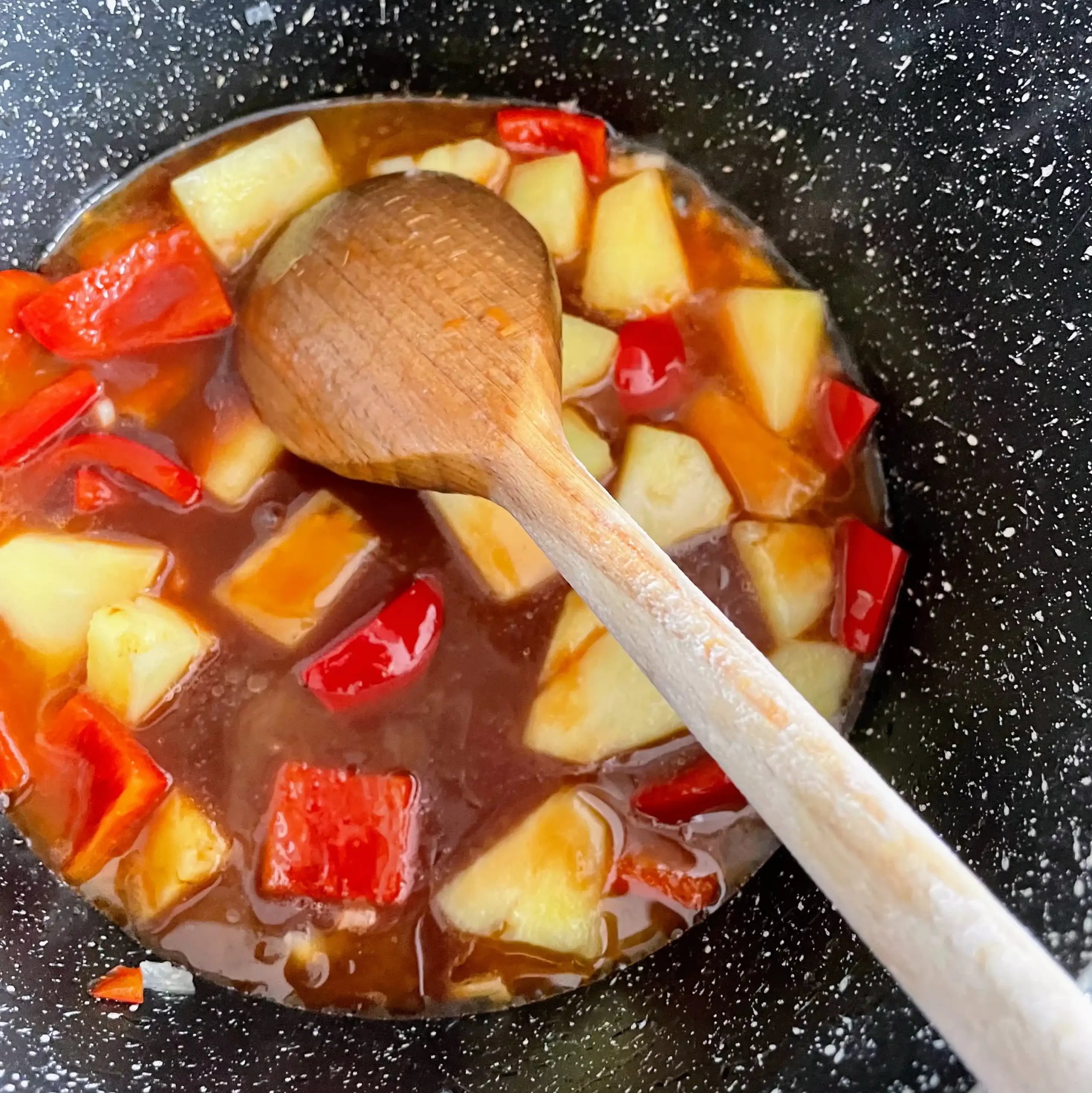 sweet & sour cauliflower sauce in pan