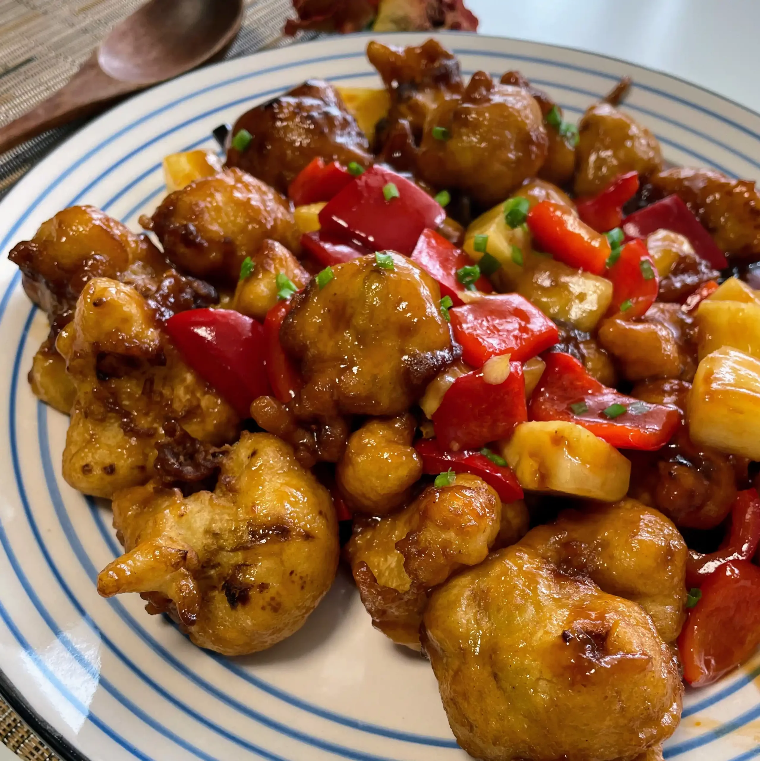 sweet & sour cauliflower plated and served