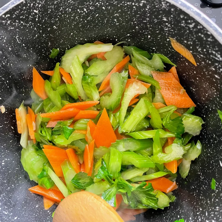 carrots and celery stir fry  celery in pot