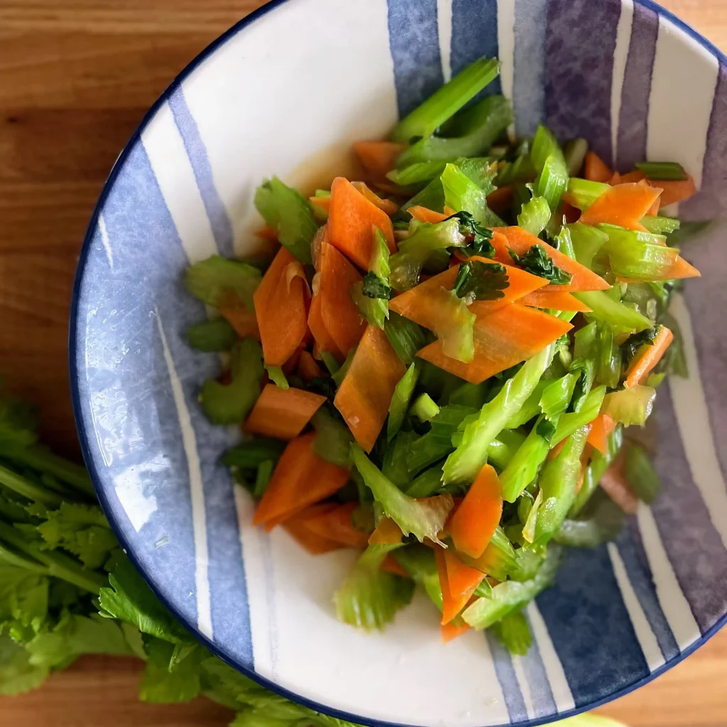 carrots and celery stir fry served