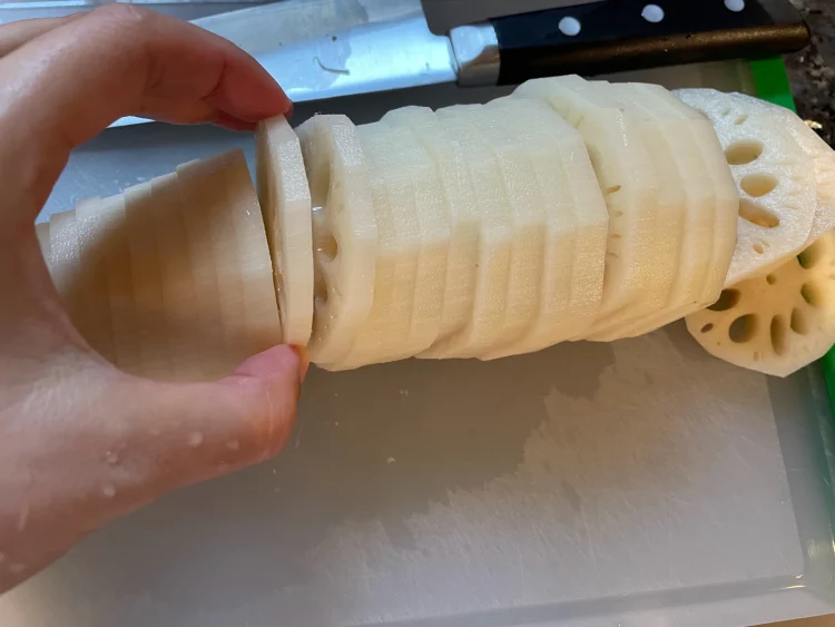 Sliced lotus root with visible holes